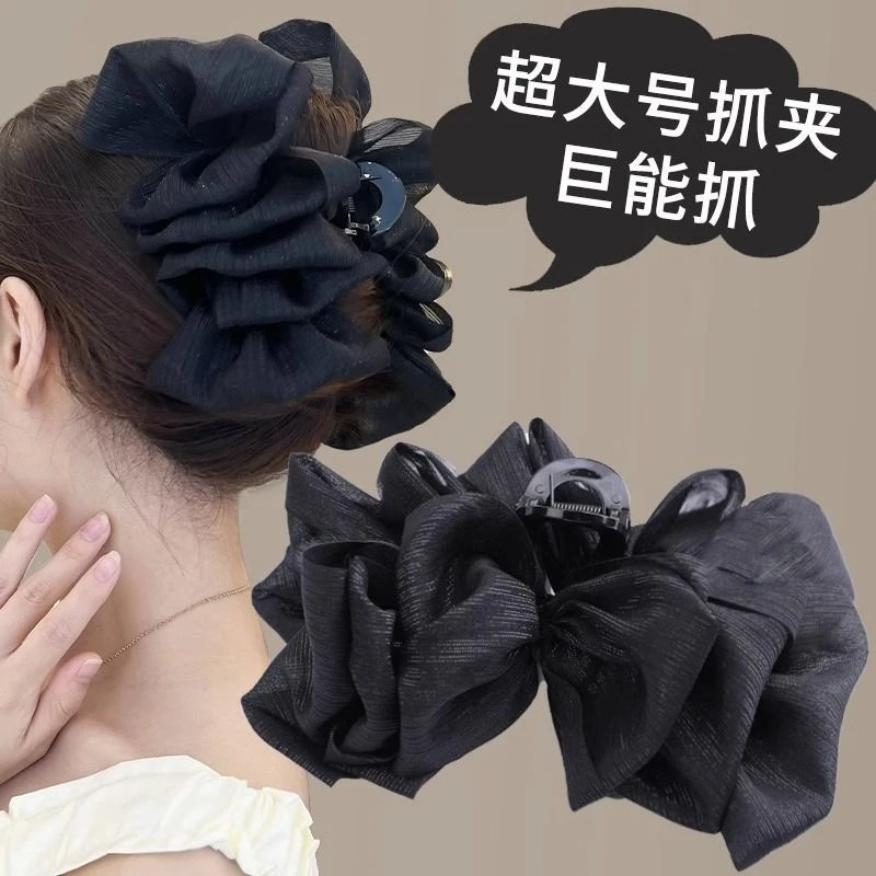 高级感泡泡云朵抓夹女2024新款后脑勺蝴蝶结发夹超大号鲨鱼夹发卡