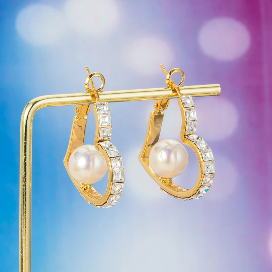 铜合金耳饰 法式浪漫爱心珠珠耳圈高级感时尚气质耳环1005