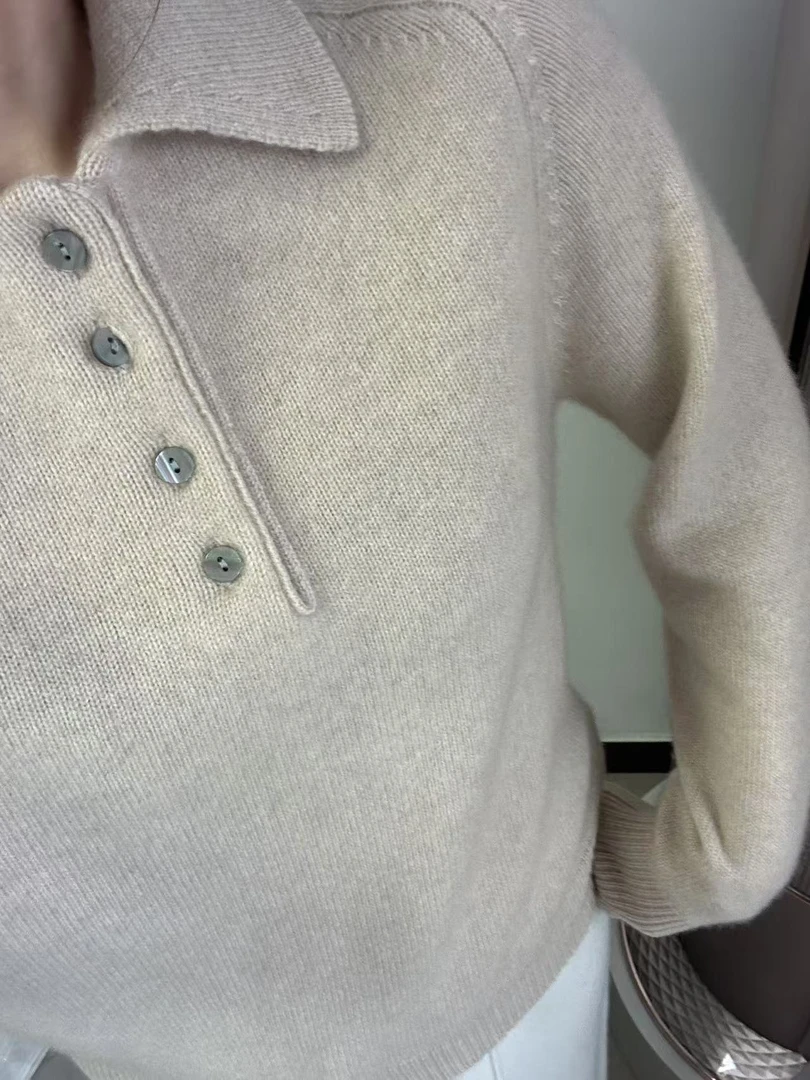 【极简风】100%纯山羊绒衫女 双股加厚POLO领上衣宽松简约