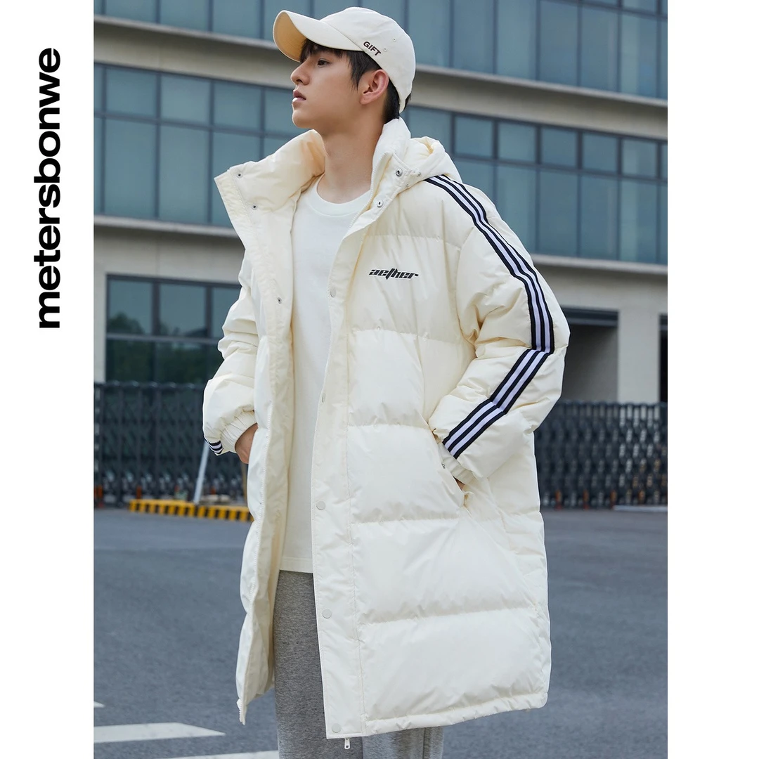 美特斯邦威冬季新款保暖中长款连帽羽绒服潮流休闲情侣外套638047