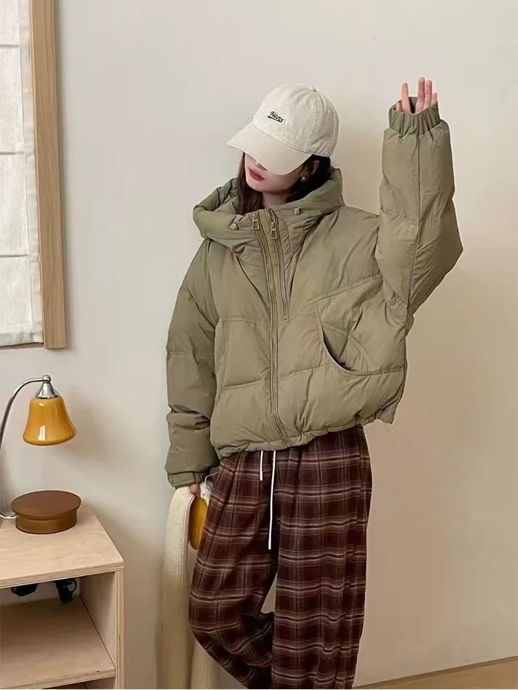 女款加厚羽绒服短款双拉链款连帽韩版宽松面包服外套