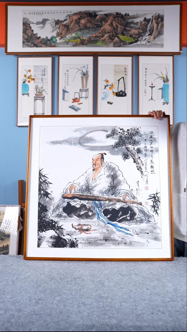【闪购商品】绘画罗明月《人物/抚琴》手绘带框83*83