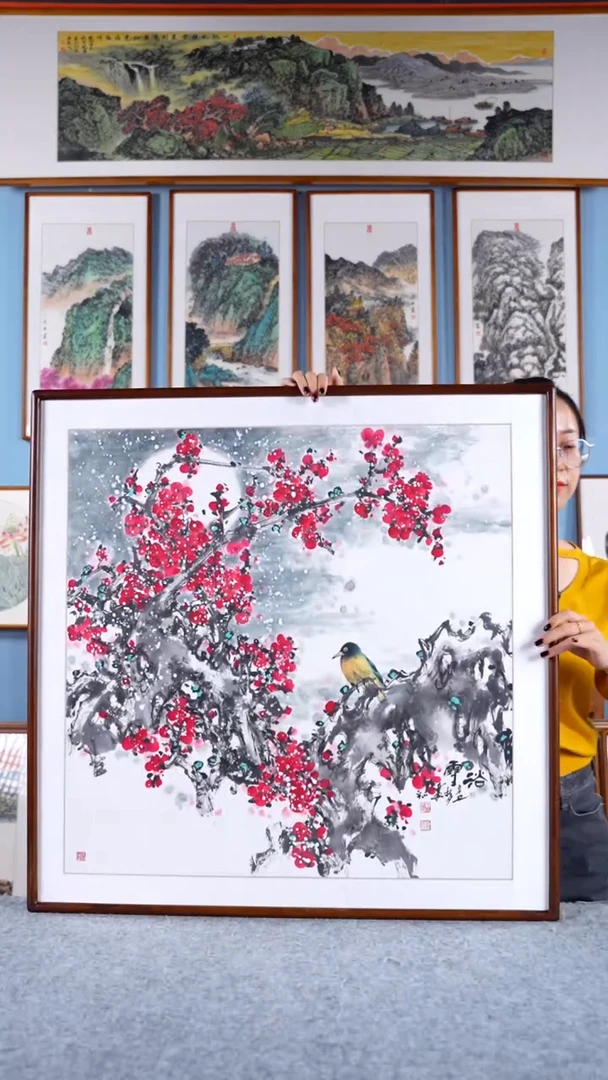【闪购商品】绘画田小平《浴雪寒梅》手绘带框83*83