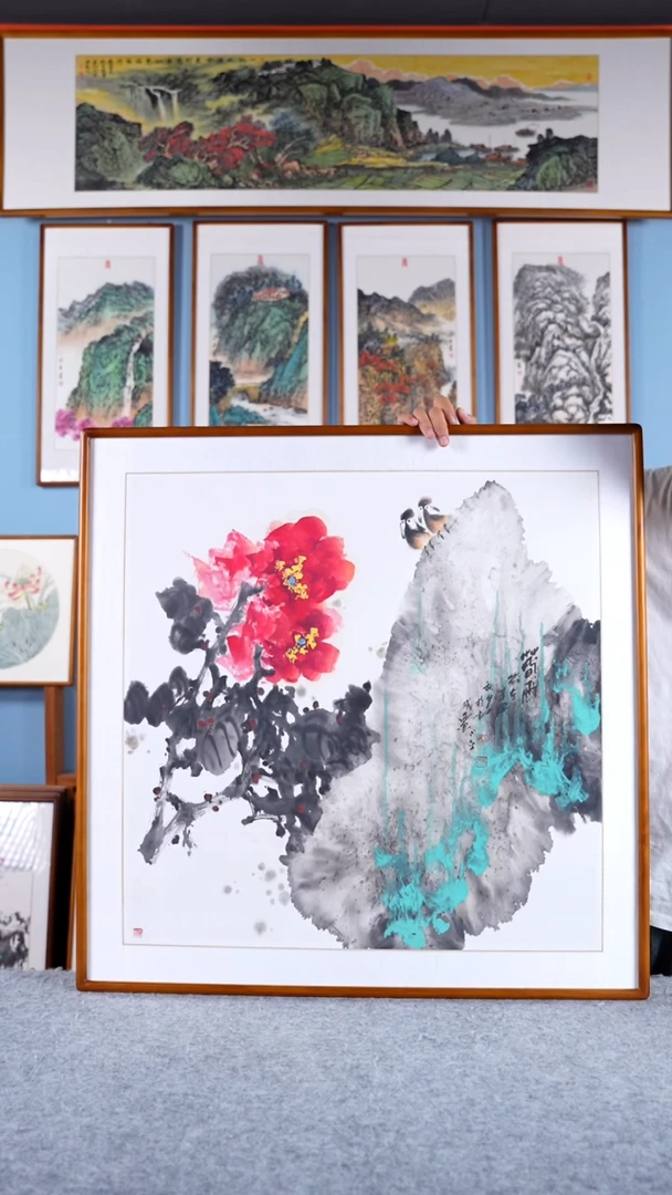 【闪购商品】绘画田小屏《花鸟斗方》手绘带框83*83
