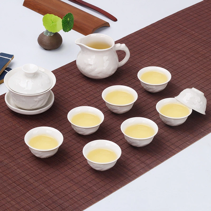夏洁功夫茶具套装陶瓷家用迷你茶杯茶壶茶道白色办公室会客厅套装