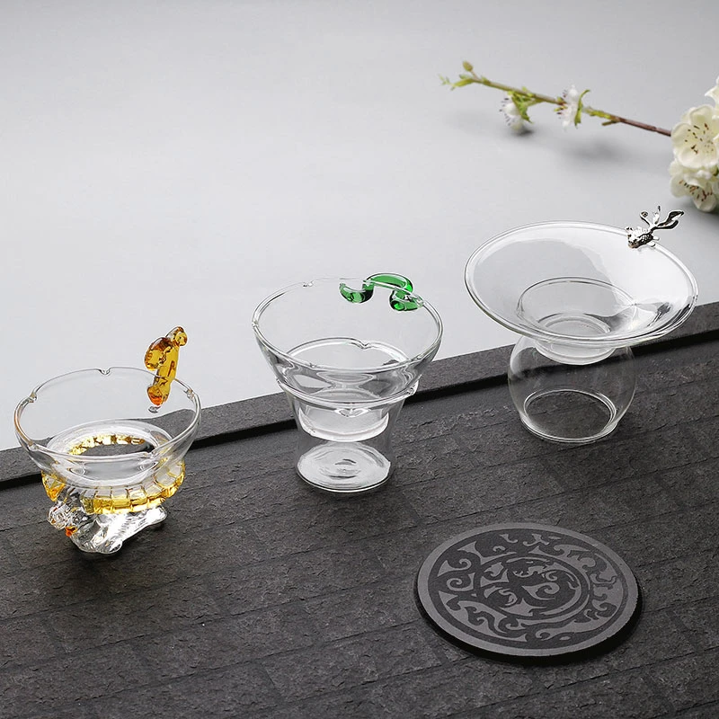 夏洁玻璃茶漏托茶滤茶叶过滤网泡茶器分离器茶隔茶具透明配件家用