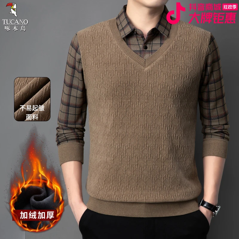 啄木鸟2024年秋冬新款男士时尚百搭潮流保暖内搭男士长袖Polo衫