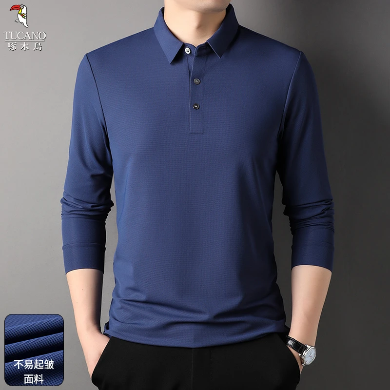 啄木鸟2024年秋季新款雅丹风时尚潮流舒适百搭亲肤男士长袖POLO衫