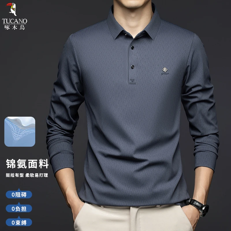 啄木鸟2024年秋季新款雅丹风时尚潮流舒适百搭亲肤男士长袖POLO衫
