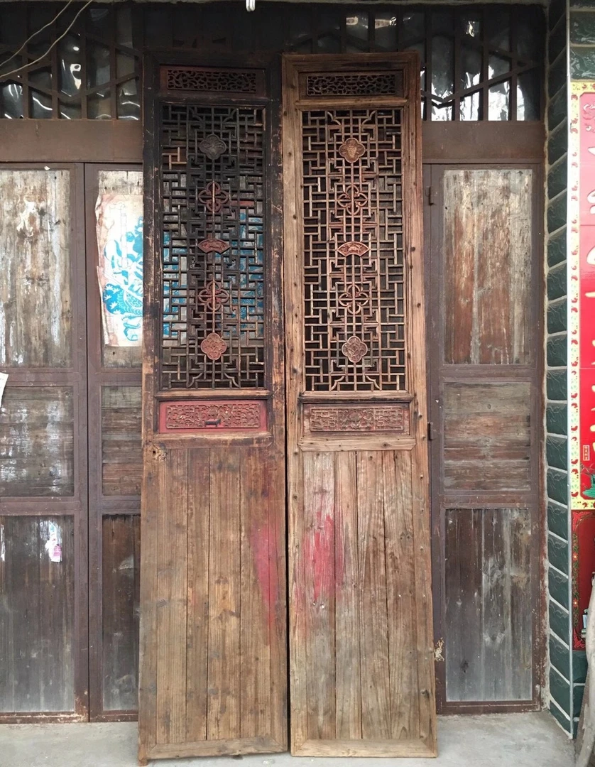 老木雕，老花板，老物件，精品木雕门板屏风一对