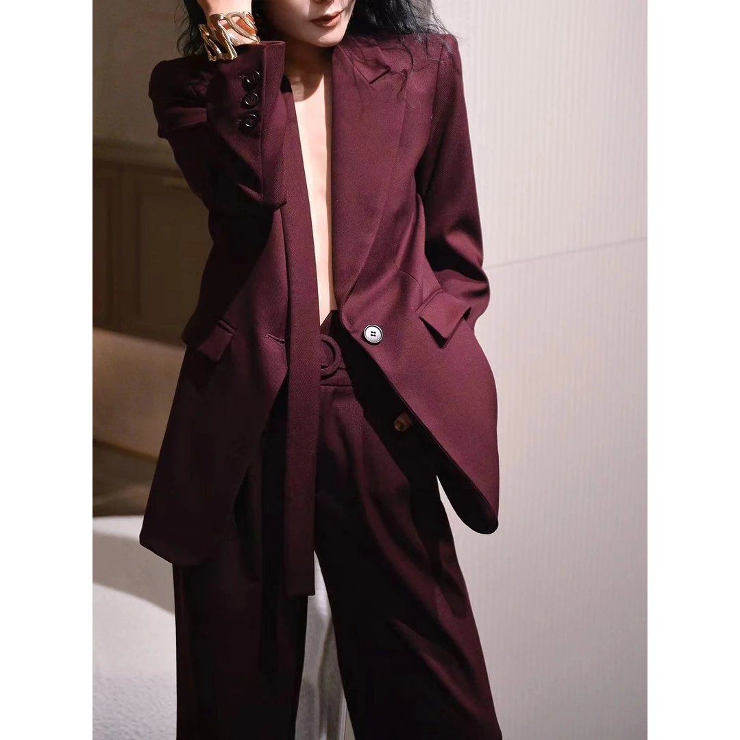 ZEROYK设计感西装套装女今年流行安可拉红飘带西服裤子时尚两件套