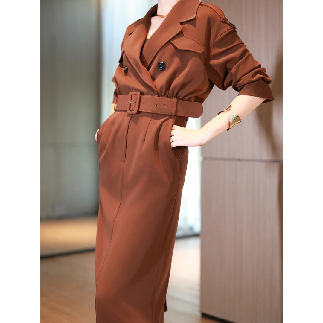 ZEROYK通勤气质西装裙2023秋季御姐气质设计感蝙蝠袖风衣式连衣裙