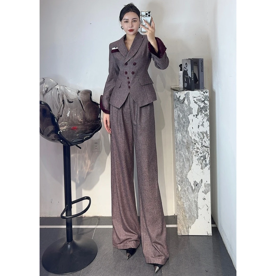 ZEROYK高定羊毛西装套装女2025春季新款西装阔腿裤商务通勤两件套