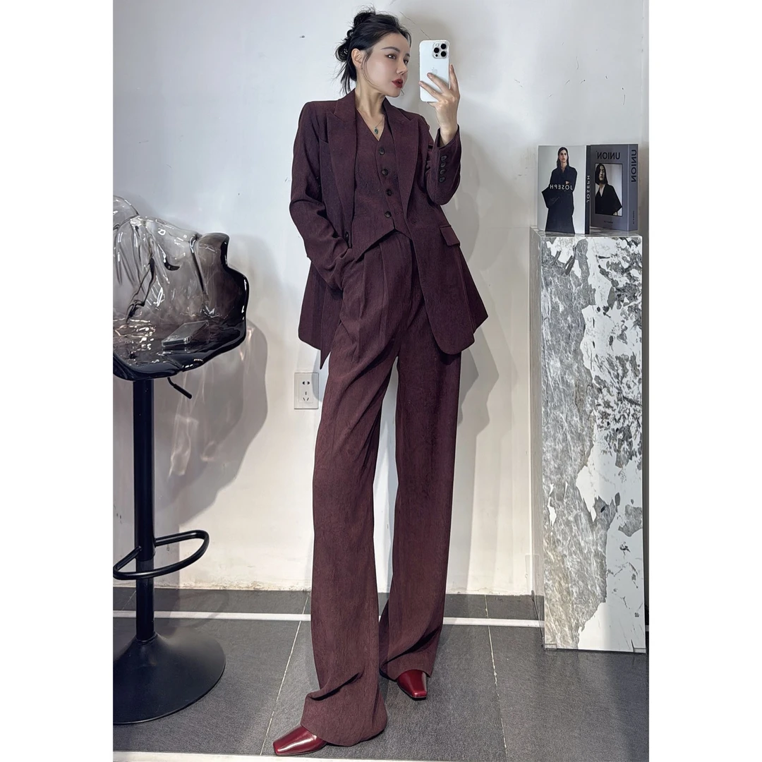 ZEROYK高定职业OL正装2024秋御姐范西装马甲阔腿裤气质通勤三件套