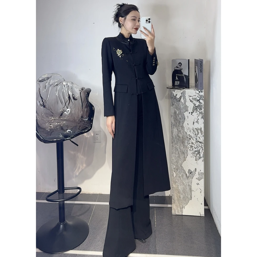 ZEROYK高定风衣外套2025春季老钱风立领设计感纯手工钉珠羊毛大衣