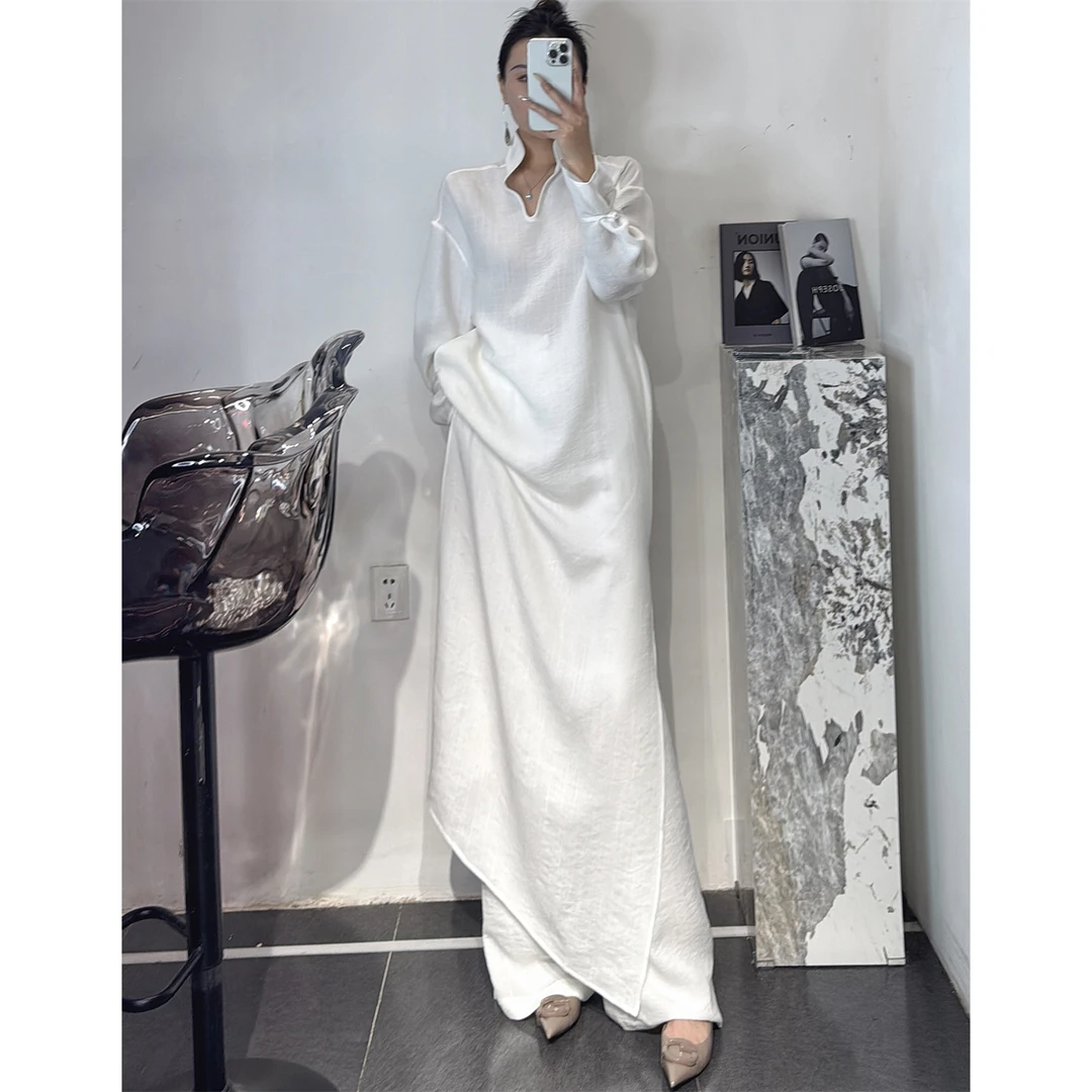 ZEROYK新中式白色棉麻套装高级感宽松连衣裙阔腿裤休闲气质两件套