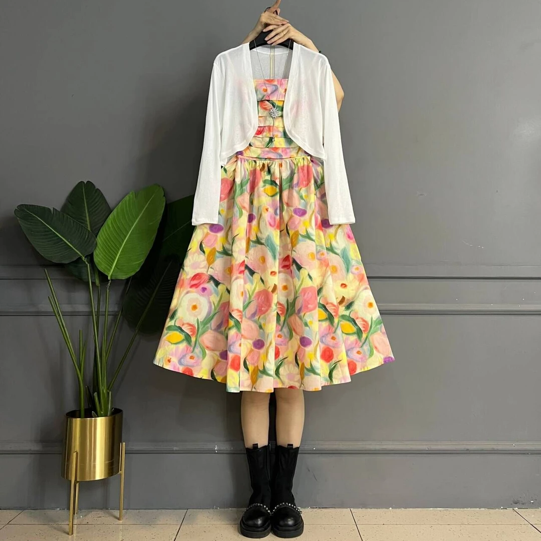 时尚防晒减龄气质外披吊带复古赫本风连衣裙法式百搭遮肉女两件套