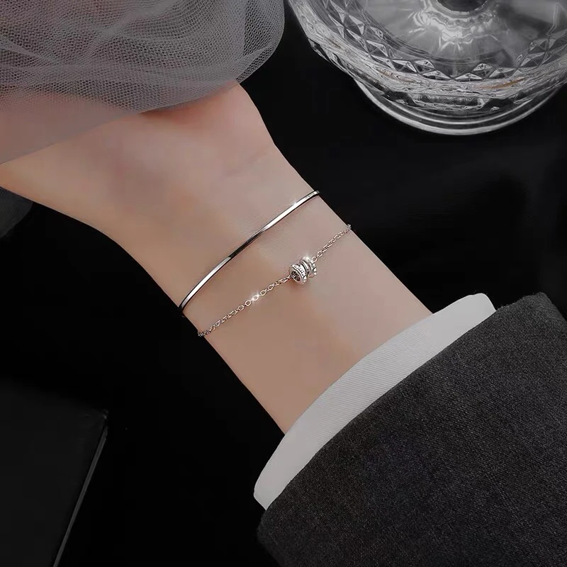双层小蛮腰手链女银镀简约时尚设计小众ins闺蜜手饰品