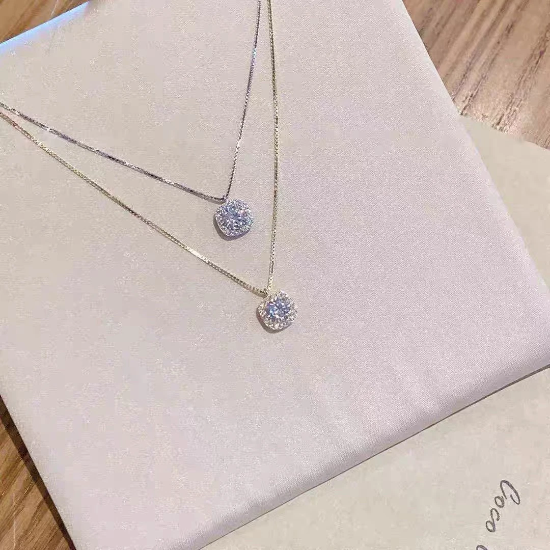 铜合金项链 小方钻项链女气质旋转设计 锁骨链高级感2023新款爆款