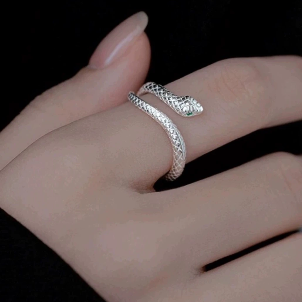 灵蛇戒指女小众设计感食指戒轻奢高级指环时尚个性银色