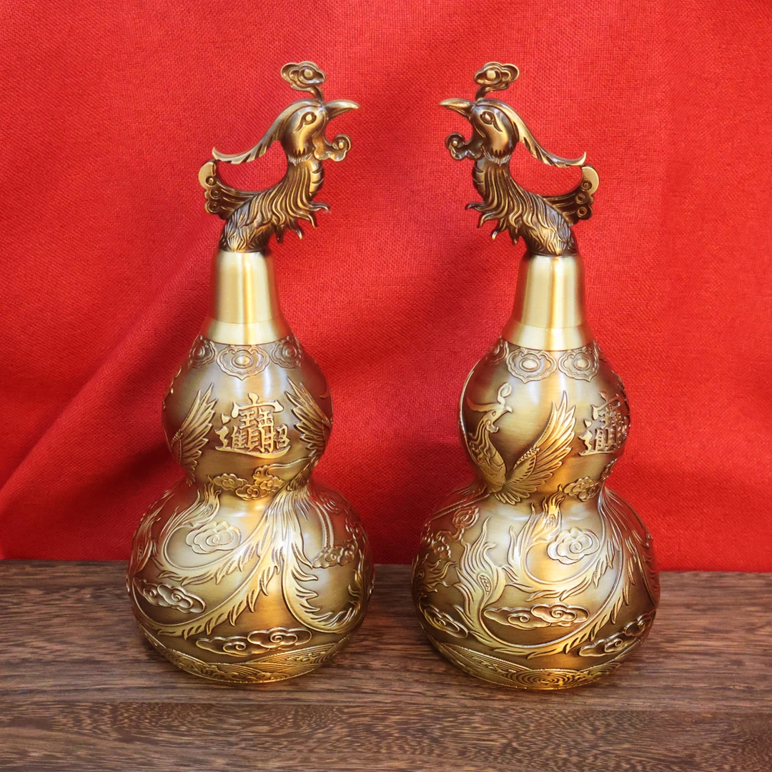 黄铜葫芦摆件家居装饰大号龙凤开口福禄客厅卧室玄关工艺品创意