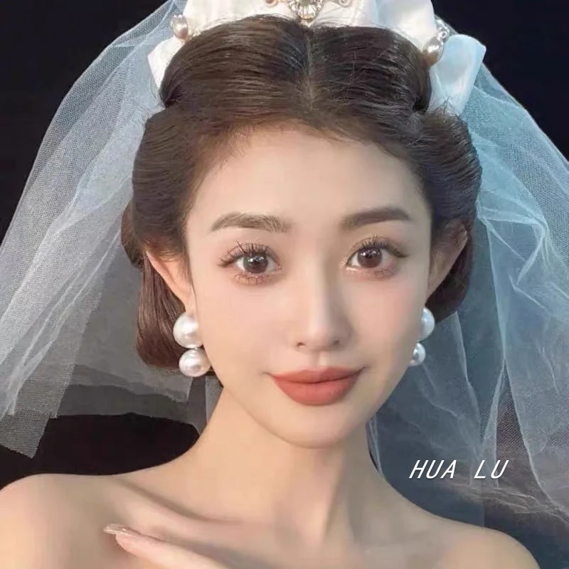 合金仿珍珠耳饰 超大颗珠珠耳钉轻奢法式复古名媛气质网红耳环385
