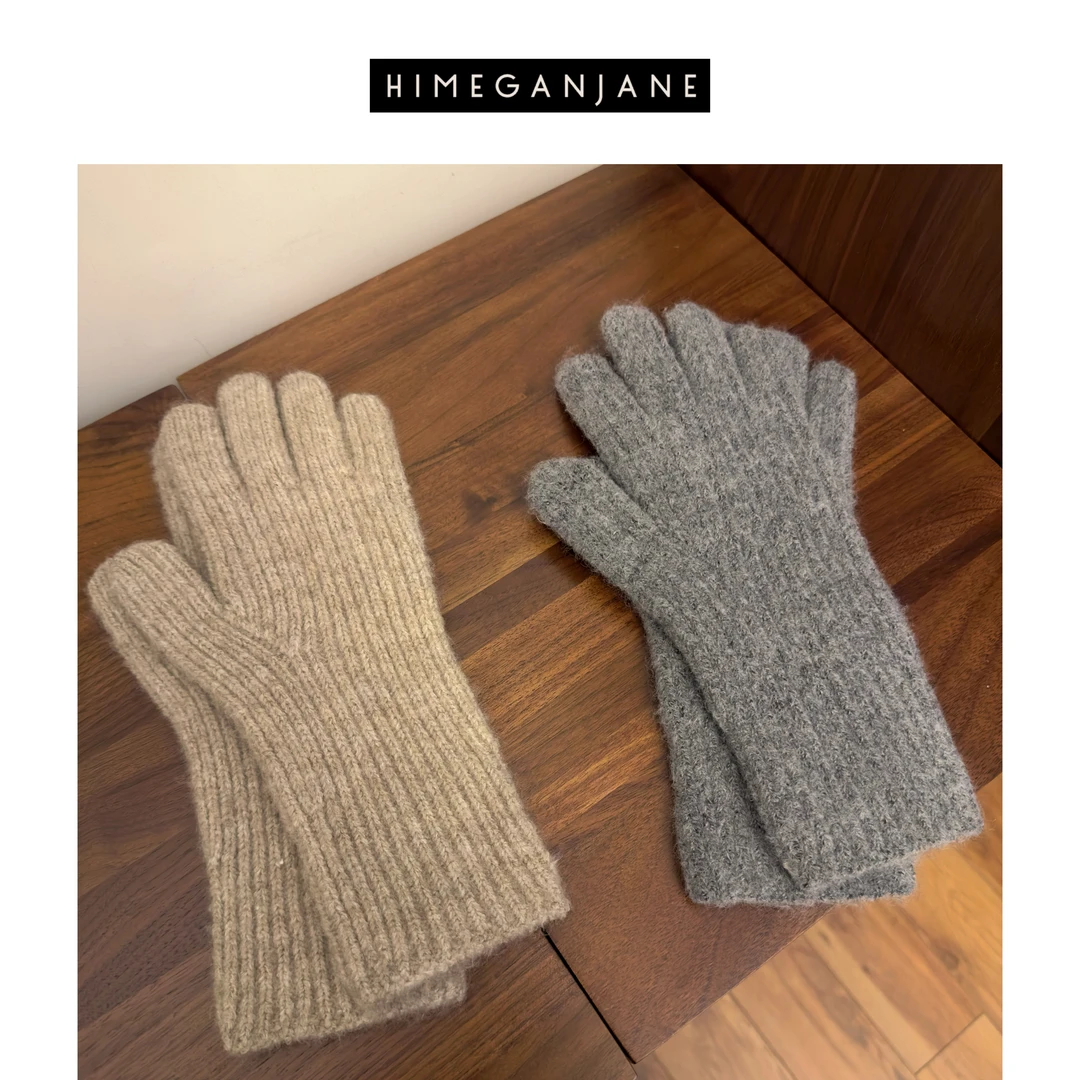 HIMEGANJANE 秋冬可触屏手腕延长针织保暖手套24838