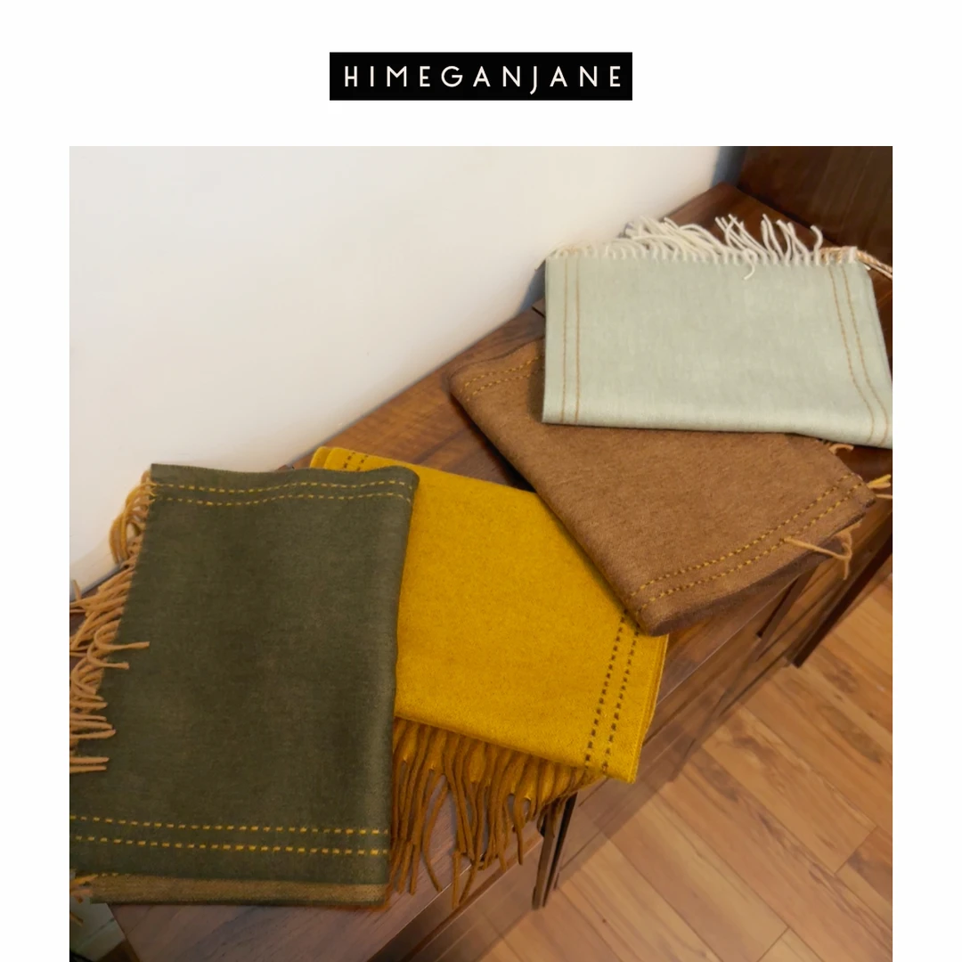 HIMEGANJANE 双面羊绒羊毛围巾 纯色百搭高密软糯围巾24837