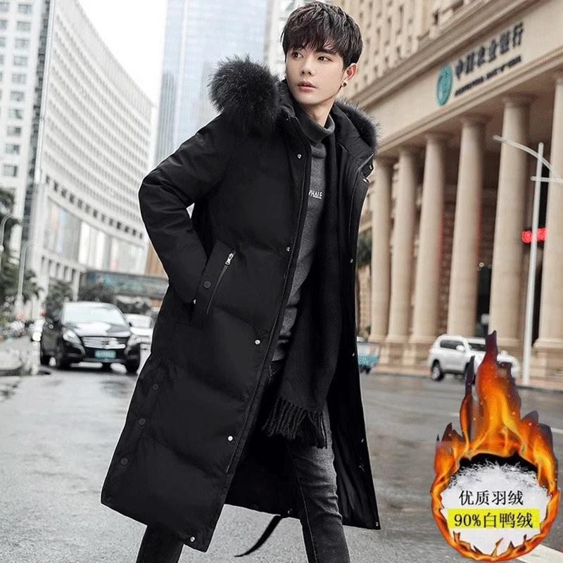 高端中长款羽绒服外套男士秋冬季加厚保暖韩版长款过膝白鸭绒外套
