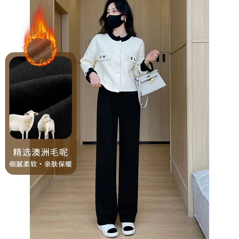 主曼【澳洲毛呢】加绒窄版直筒毛呢裤2024新款后松紧西装裤K313