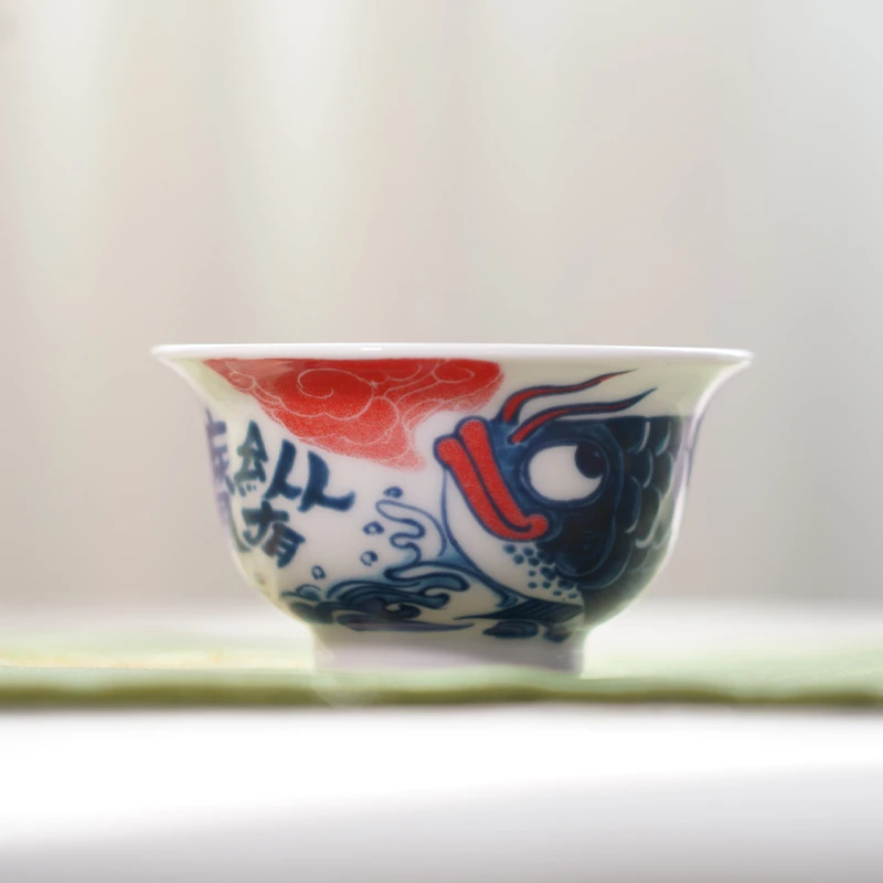 昨明 陶瓷 龙鱼 茶杯 压手杯家用 国潮 简约 茶具 喝茶
