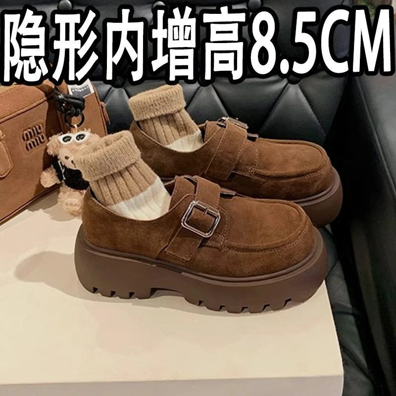 【仙女村】小个子圆头英伦内增高厚底真皮小皮鞋女春秋小码313233