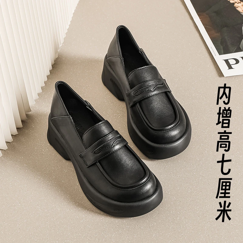 7cm小码31-33小码2023新款一脚蹬小皮鞋松糕厚底复古乐福鞋女单鞋