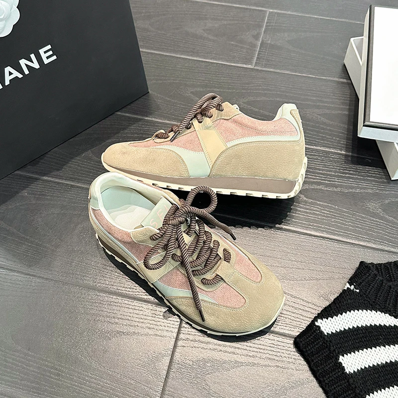 德训阿甘鞋女内增高2024新款撞色休闲板鞋女时尚百搭厚底女鞋