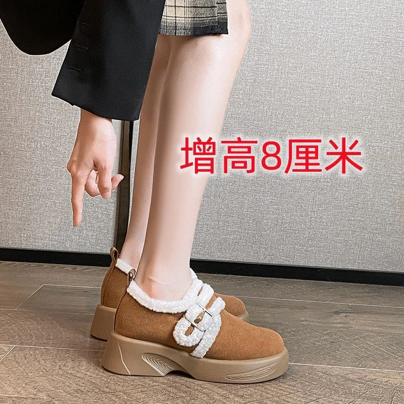 加绒勃肯鞋女2024新款内增高厚底复古小码3233毛毛棉鞋女226-13