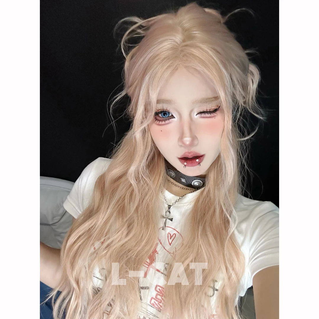 [加奶冰美式]小额蕾丝中分粉金色大波浪长卷发假发女潮整顶多巴胺