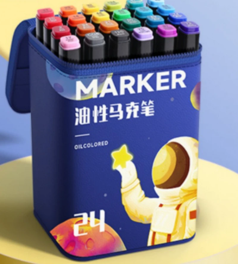 【直播专享】皮面卡通四角黑杆马克笔36色油性1盒