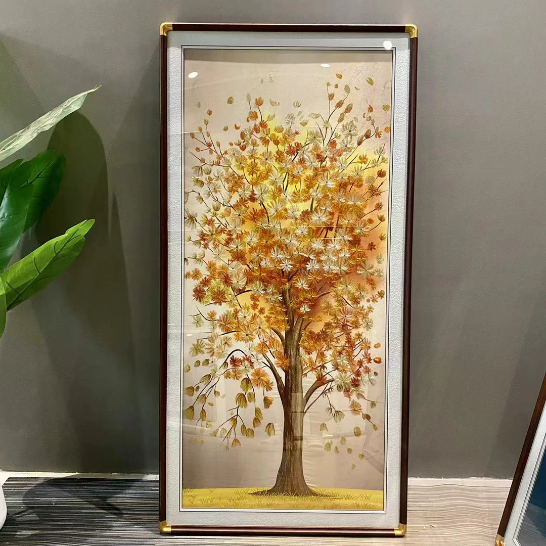 【金色发财树】高端织锦绣刺绣挂画迎门玄关装饰画苏绣走廊墙壁画