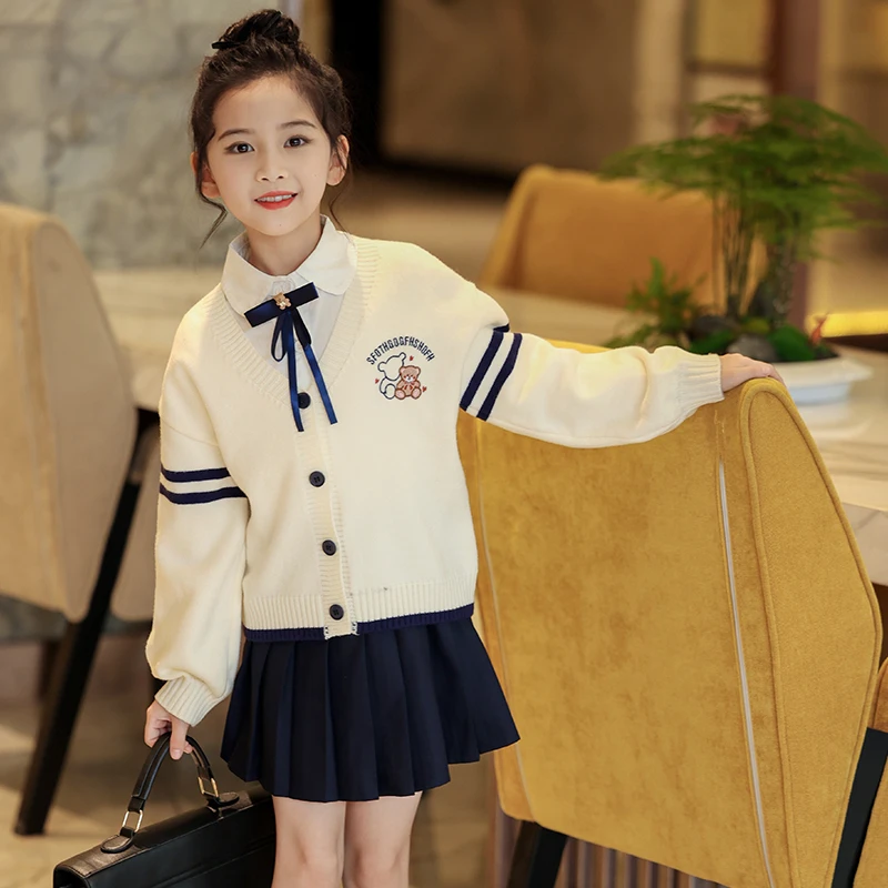 女童学院风套装秋季新款韩版儿童洋气网红毛衣三件套JK制服百褶裙