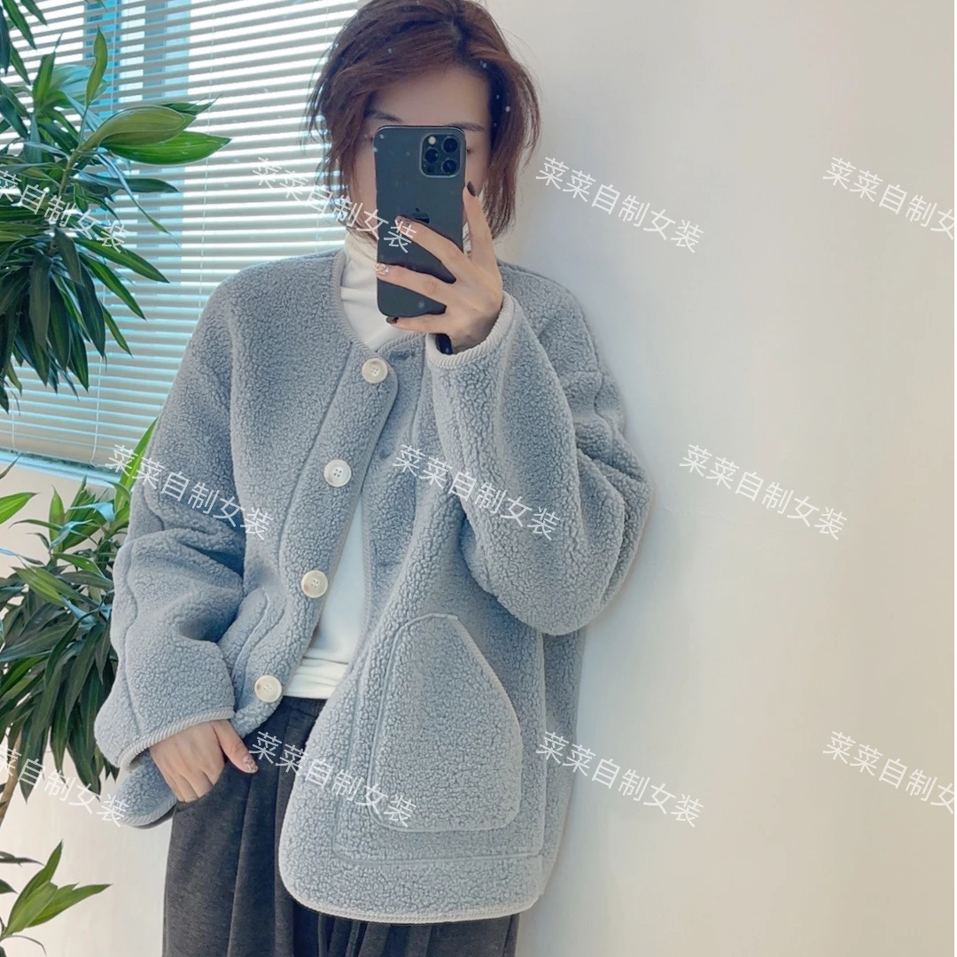 菜菜家 冬季拼接毛毛外套女士秋冬韩版休闲宽松百搭保暖加厚上衣