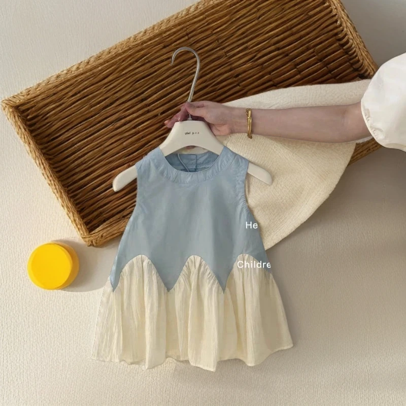 夏季新款背心裙女宝鱼尾裙花边拼接立体花朵宝宝公主裙XT-77310