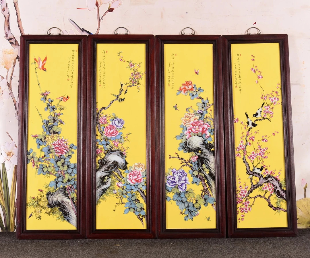景德镇瓷板画柴窑烧制纯手工纯手绘刘雨岑花四季花鸟春夏秋冬