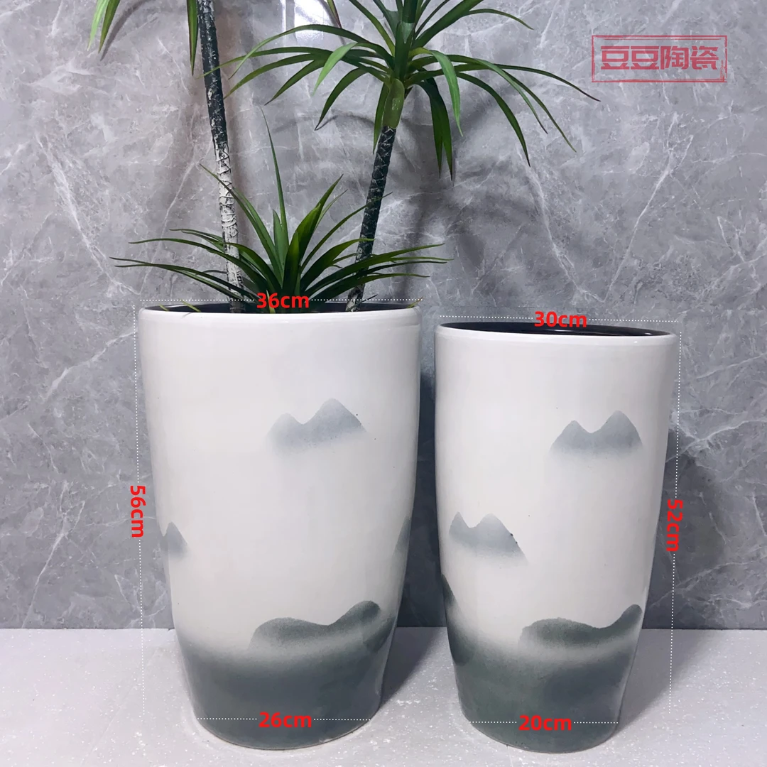 微瑕陶瓷花盆圆筒百合竹发财树特大号简约透气落地颜值特价大花盆