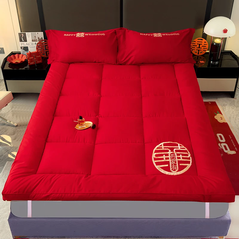 结婚大红色床垫婚庆喜字床褥垫被家用垫子双人床垫炕被褥女方陪嫁