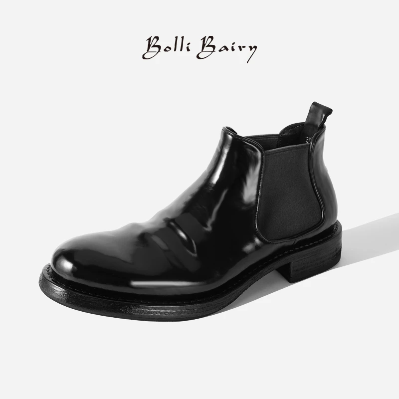 BolliBairy寳麗百瑞马臀皮英伦复古短靴时尚套脚男士秋冬烟筒靴