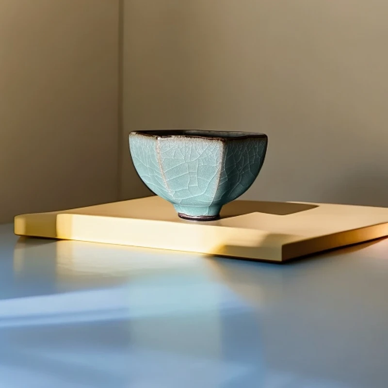 青瓷对杯翠青釉开片八角杯品茗杯龙泉陶瓷龙窑柴烧复古八方杯哥窑