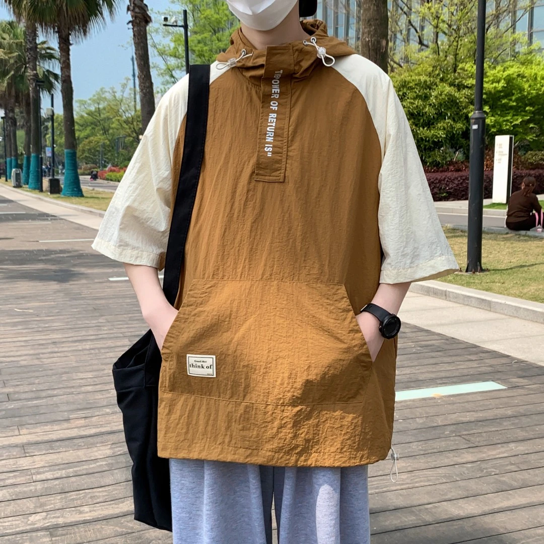 2023夏季连帽短袖男加大码潮流宽松卫衣薄款透气上衣不起球不褪色
