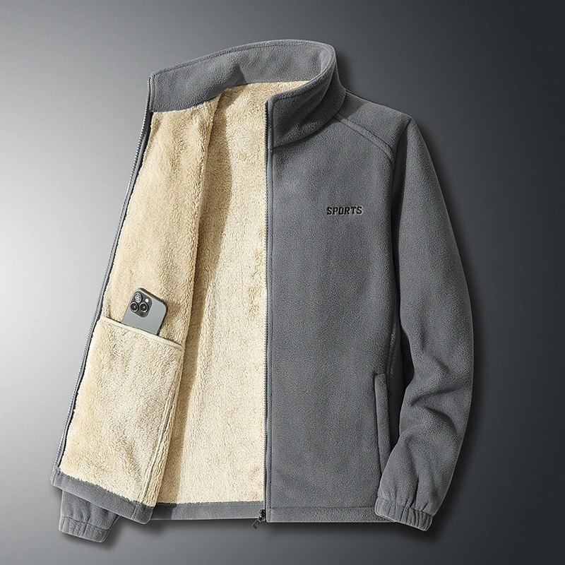 2022中年立领拉链夹克男士摇粒手抓绒外套冬季爸爸装上衣秋冬保暖