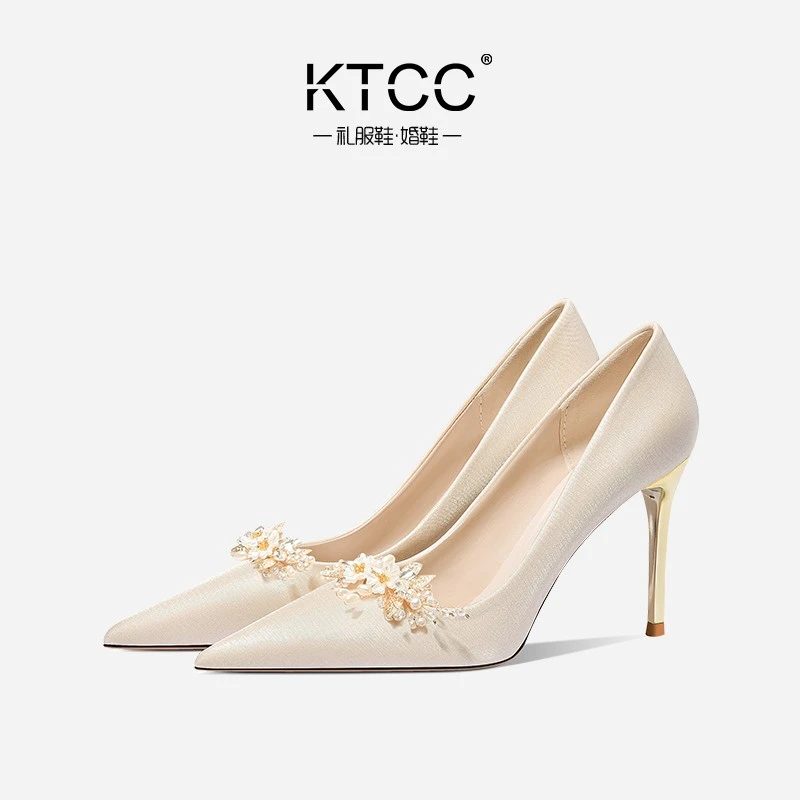 KTCC法式新娘婚鞋女细跟日常可穿小众伴娘宴会浅口高跟鞋尖头百搭