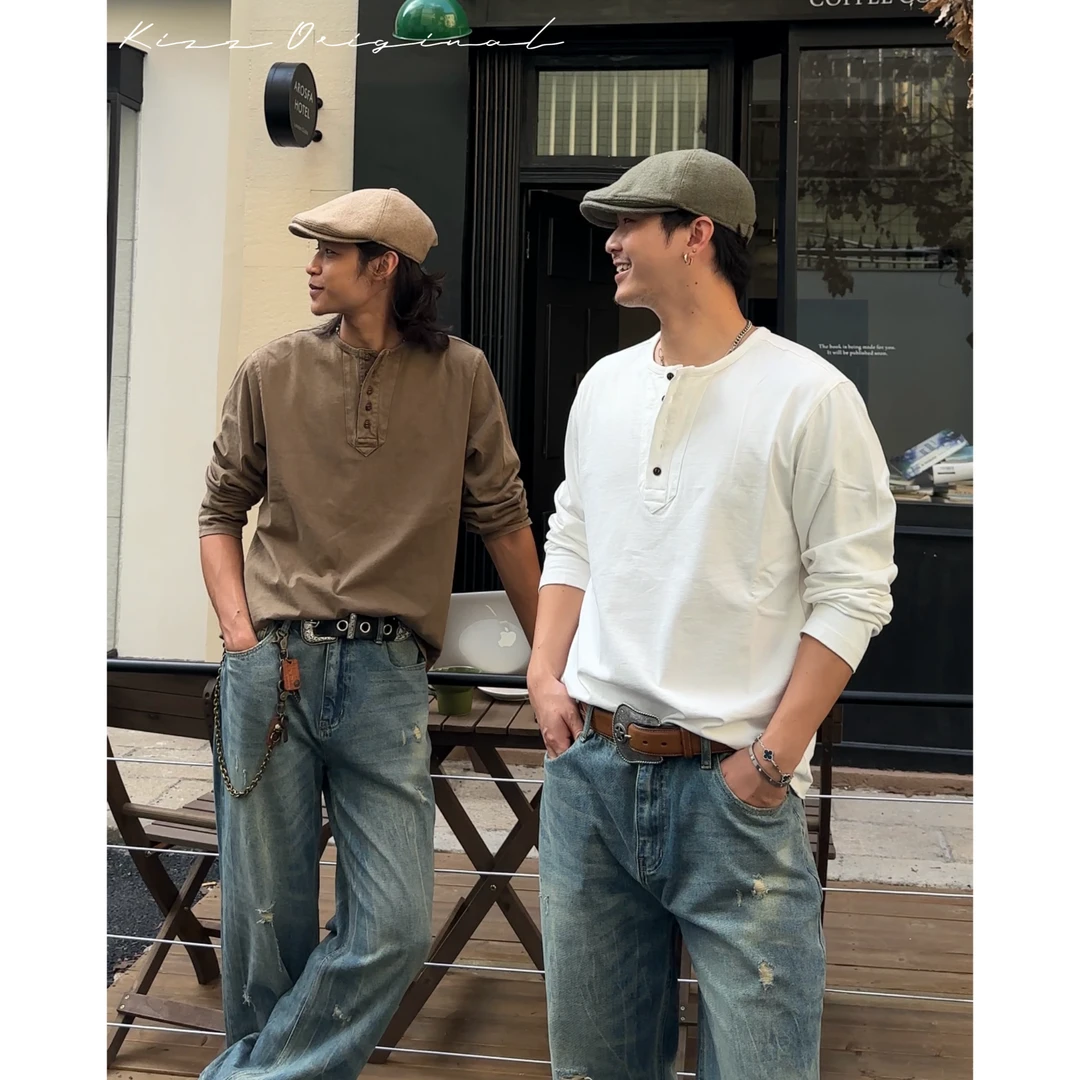 【kizz】定制"显壮”立肩版型双股双纱重磅英伦优雅长袖亨利衫